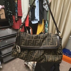 Fendi Black and Brown Monogram Messenger Bag